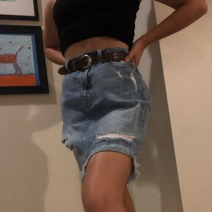 Distressed denim skirt